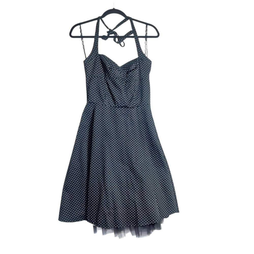 Mariposa Polka Dot Halter Dress‎ Black White Tulle Crinoline Vintage Style 7/8